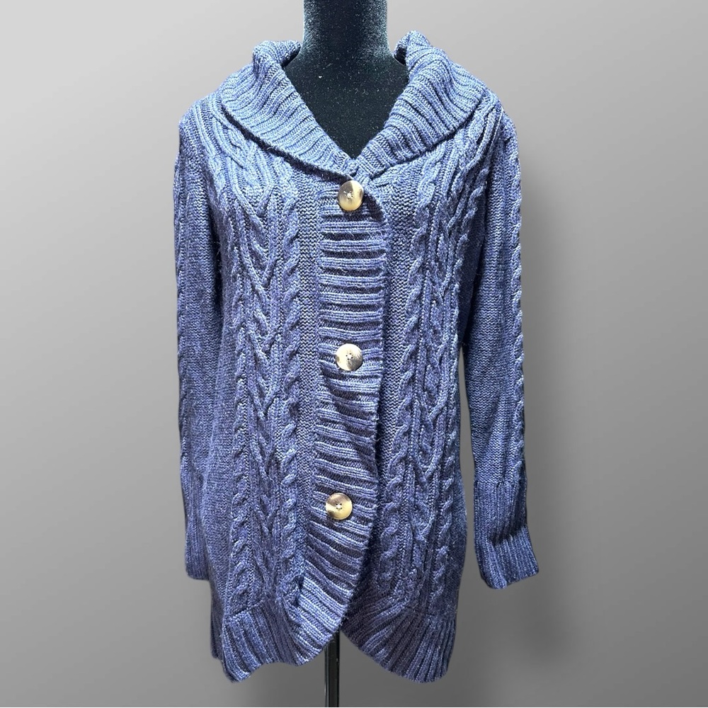 Cabela’s Women’s Small Navy Cable Knit Cardigan Button Front Sweater Collar